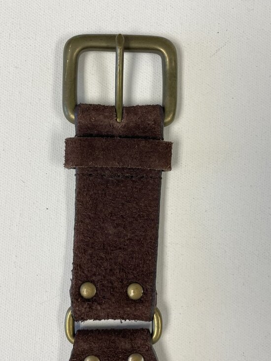 Saks Fifth Avenue Brown Genuine Leather Solid Brass Groomet Studded Belt Size L main image 5